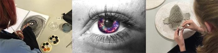 Students creating striking artworks during class.